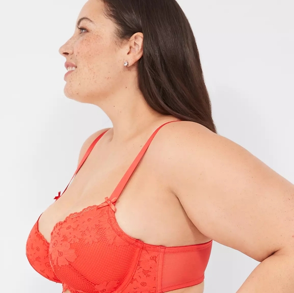 Lane Bryant Cacique V-Wire Lace Balconette Bra 50DDD in Flame Scarlet NWT - Picture 2 of 4